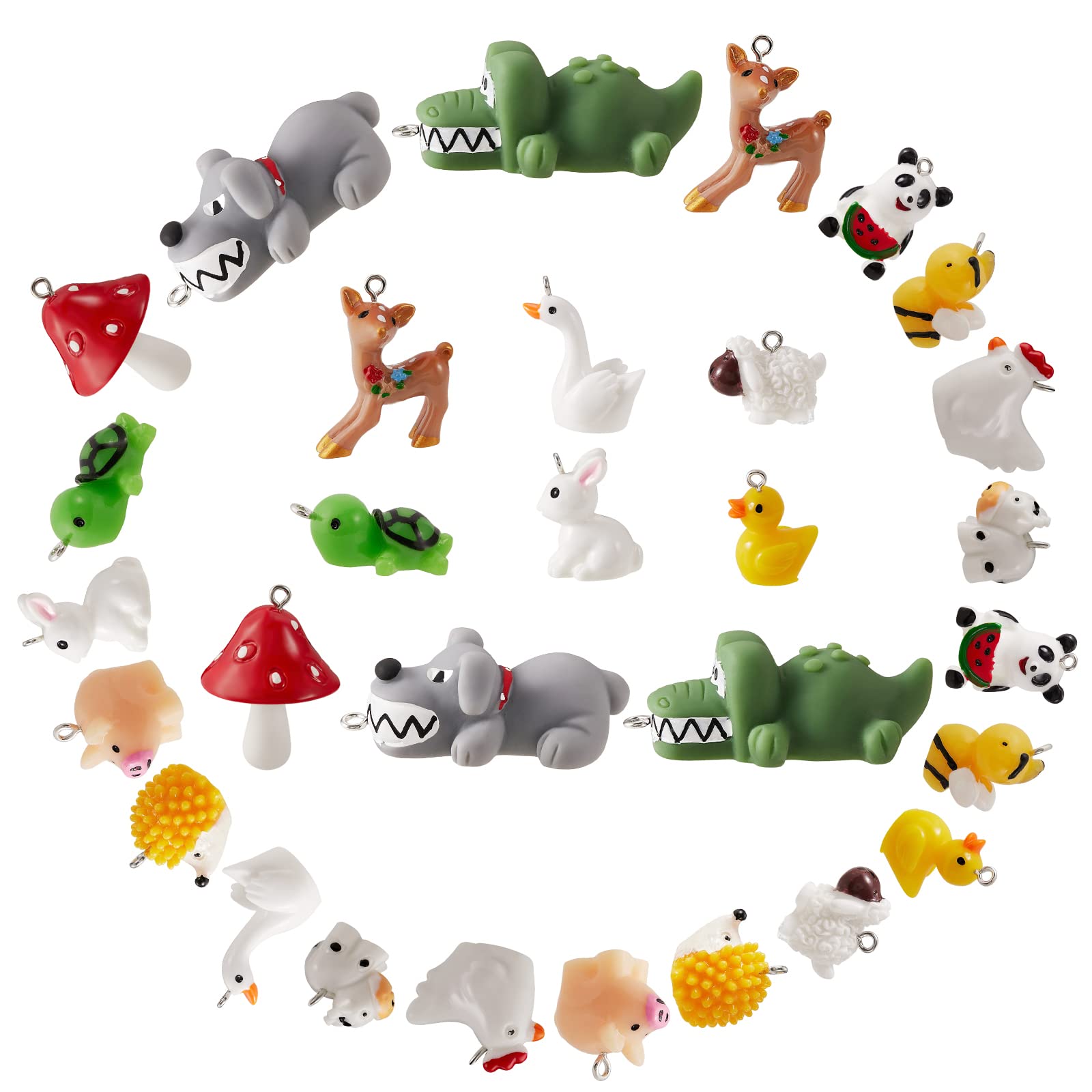 WEWAYSMILE 30 Pcs 15 Style Cute Animal Pendants, Animal Farm Charms, Duck Charms for Jewelry Making Keychain Crafts, 2pcs/style