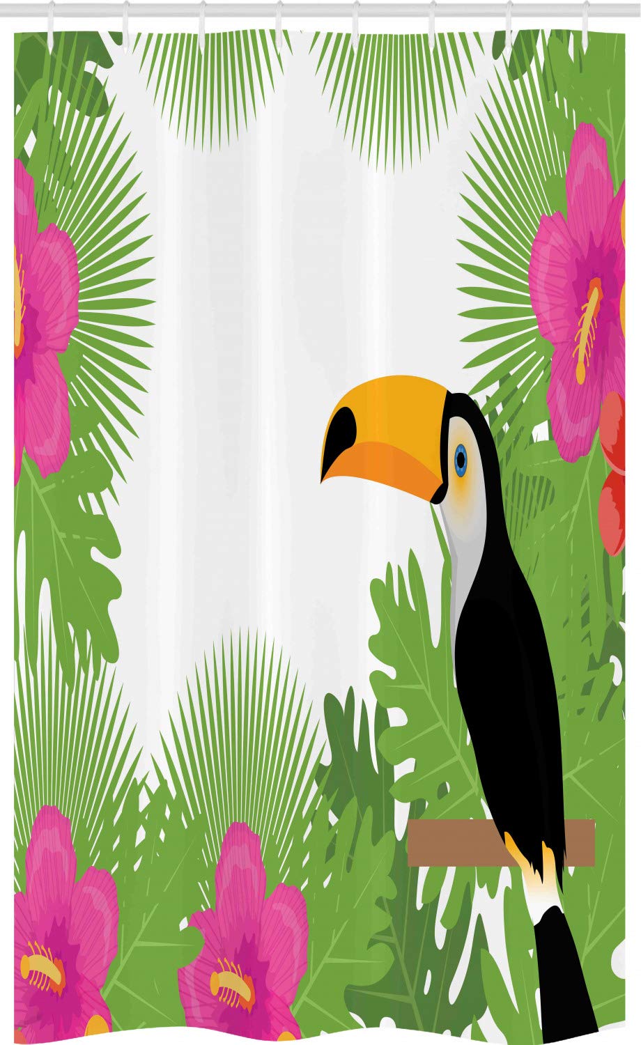 ABAKUHAUS Tropical Stall Shower Curtain, Exotic Plants and Bird, Fabric Bathroom Decor Set with Hooks, 47" x 70", Lime Green Multicolor — image 1