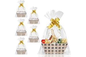DEAYOU 6 Pack Baskets for Gifts Empty, 10" x 8" Sturdy Cardboard Market Tray with Handle, Paper Gift Baskets Kit To Fill with Wrap Bags and Gold Pull Bows for Easter, Christmas, Birthday, Halloween
