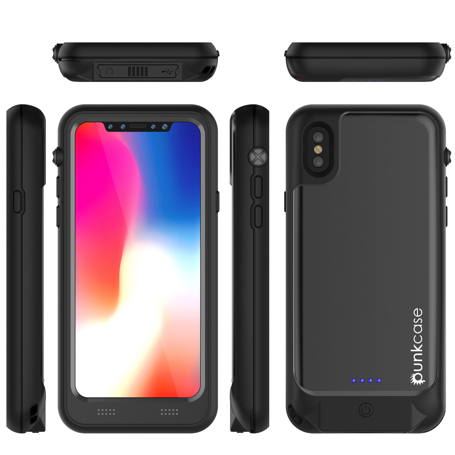 PunkJuice iPhone X Battery Case, Waterproof IP68 Certified Charger Cover W/Built-in Screen Protector [Ultra Slim] Fast Charging & Protective 3600mAh Power Juice Bank for Apple iPhone Xs & X [Black]