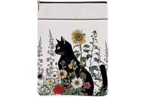 CSHVJ Floral Cat Book Sleeve Book Lovers Gifts Cat Gifts Book Cover Book Protector with Zipper and Front Pocket Book Pouch Book Accessories Bookish Gifts Cat Lover Gifts for Women Cat Mom Readers