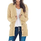 MEROKEETY Women's 2025 Fall Long Sleeve Cable Knit Sweater Open Front Cardigan Button Loose Outerwear