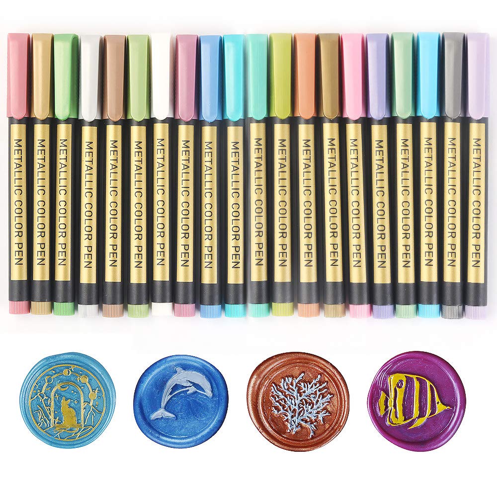 Wax Seal Pen Kit, ANBOSE 20 Colors Metallic Color Marker for Decorating Wax Seas, Premium Metallic Pen for Wedding Envelope