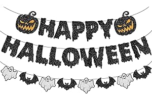 70 YEARS LOVED Happy Halloween Banner Hanging Paper Garland Bunting Banner Bloody Pumpkin Decorations, Photo Backdrop for Wall Home Mantle Office Wall Scary Party Supplies (Halloween)