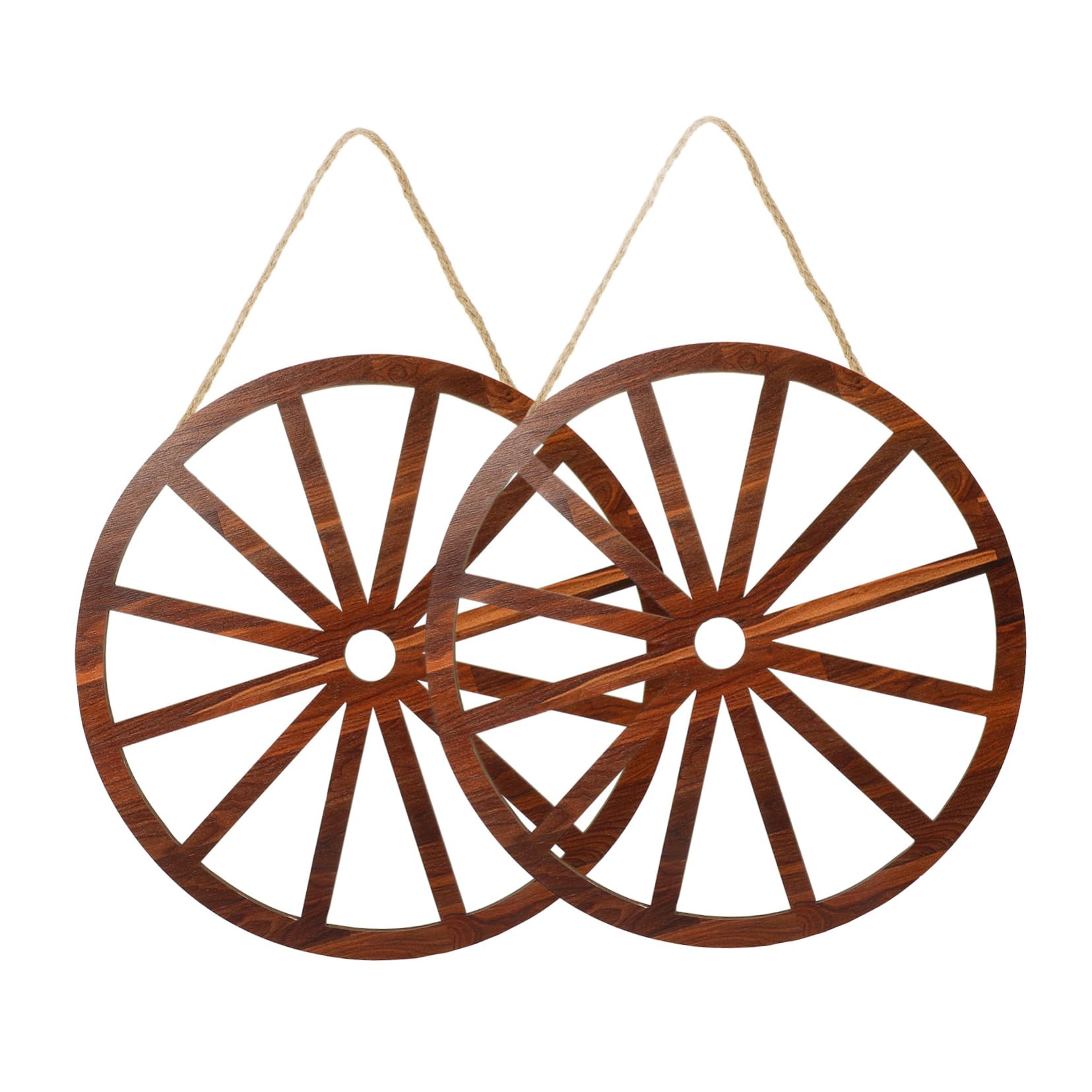 HOMSFOU Wooden Wheel Wall Decor 11.42 Inch Vintage Wagon Wheel Hanging Decoration for Bar Garage Living Room Rustic Home Wall Art