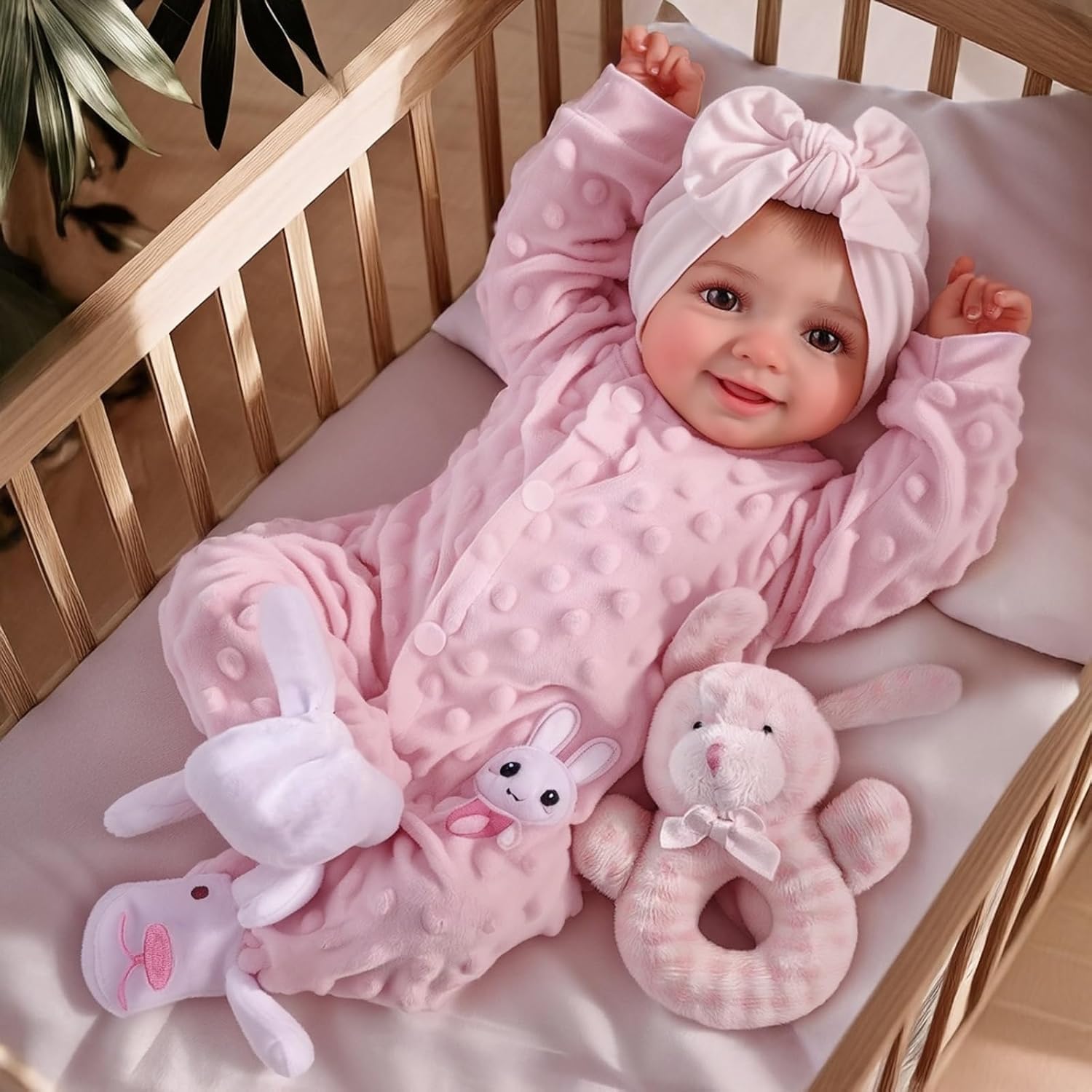 BABESIDE Reborn Babies Dolls Sunny 17 inch Realistic Newborn Girls Lifelike Real Baby Open Eye Softness Cloth Body that Look Cute Doll Silicone Vinyl Limbs