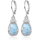 TALYKONG Larimar/Moss Agate/Black Onxy/Tree Moonstone/Turquoise Earrings for Women Filigree Leverback Dangle Drop Earrings for Women