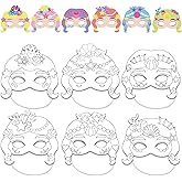 Qyeahkj 36 PCS Mermaid Crafts Party Favors Color Your Own Mermaid Mask DIY Princess Paper Mask Coloring Craft Kits Bulk Party Game Supplies for Girls Toddlers Class Home Activity