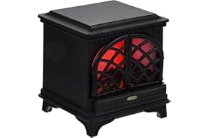 LUOZZY 1:12 Dollhouse Fireplace with LED Light Miniature Dollhouse Furniture Accessories, Black