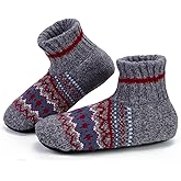 LEMZONE Mens Fuzzy Slipper Socks with Grippers, Winter Warm Sherpa Lined Indoor House Shoes Christmas Gifts for Dad Husband Boyfriend
