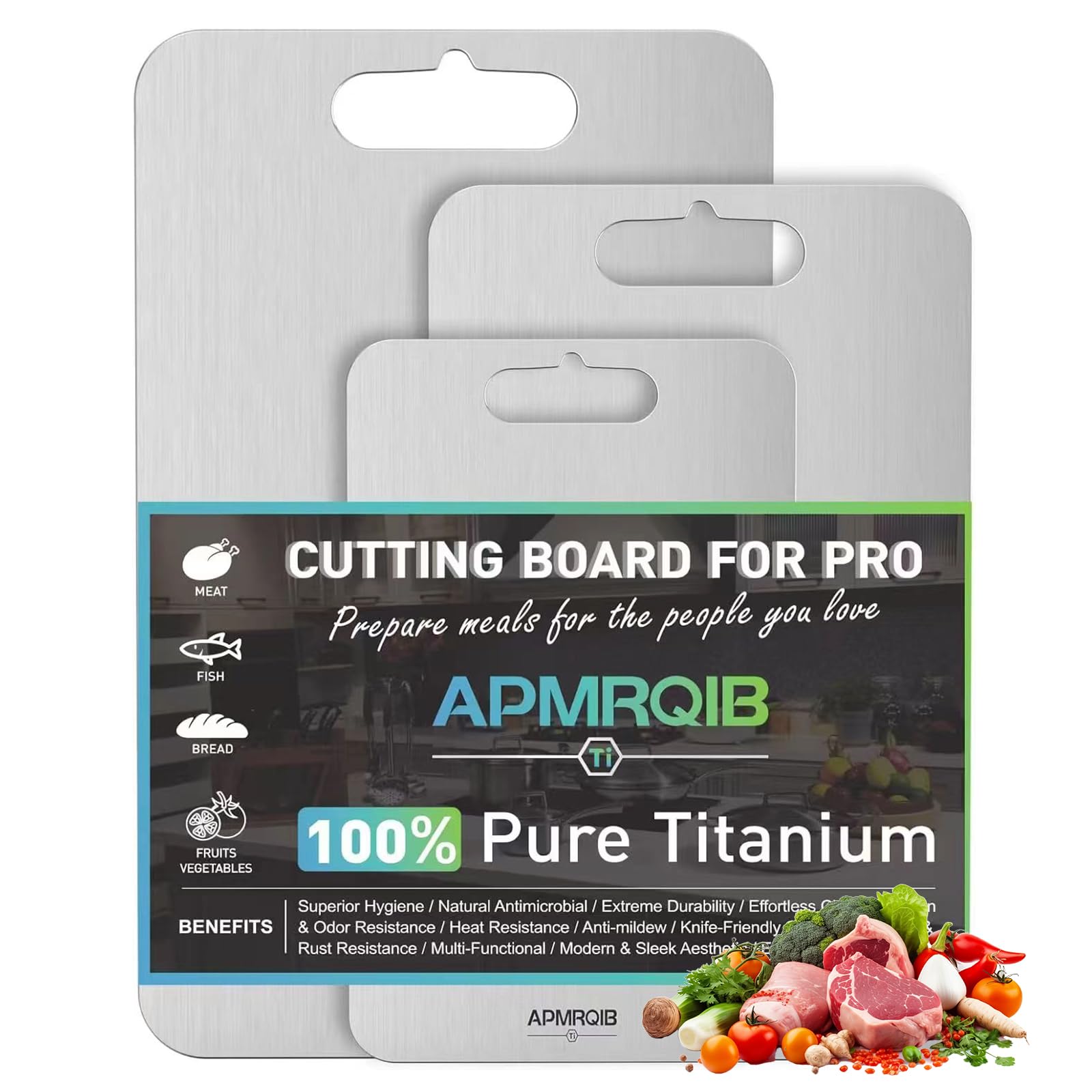 Photo 1 of APMRQIB Titanium Cutting Boards for Kitchen,100% Pure Titanium Cutting Board Set of 3, Double Sided Non Toxic Cutting Board, Hygiene Durable Dishwash