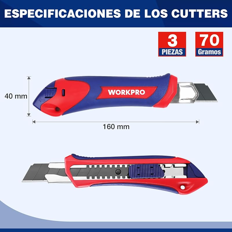 Cúter Profesional, 3 Piezas, con 10 Cuchillas de Recambio