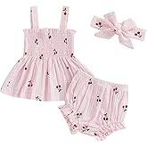 Thorn Tree Infant Girl Clothes Baby Outfits Sleeveless Strap Dress Tops Bloomer Shorts Bow Headband 3Pcs Summer