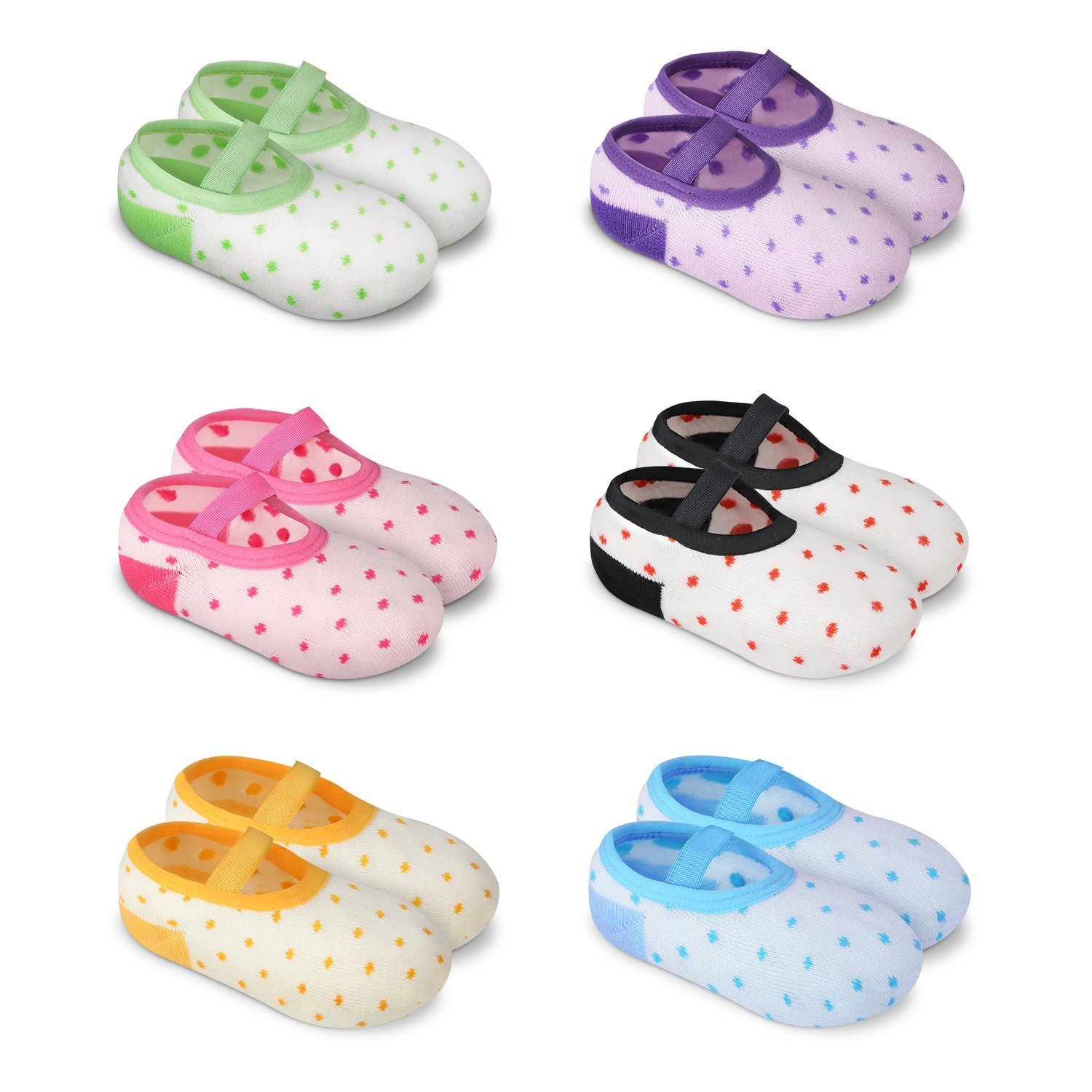 6 Paires Chaussettes Bébé Fille en Coton Chic Anti-Glissement Douce pour Plancher Multicolore