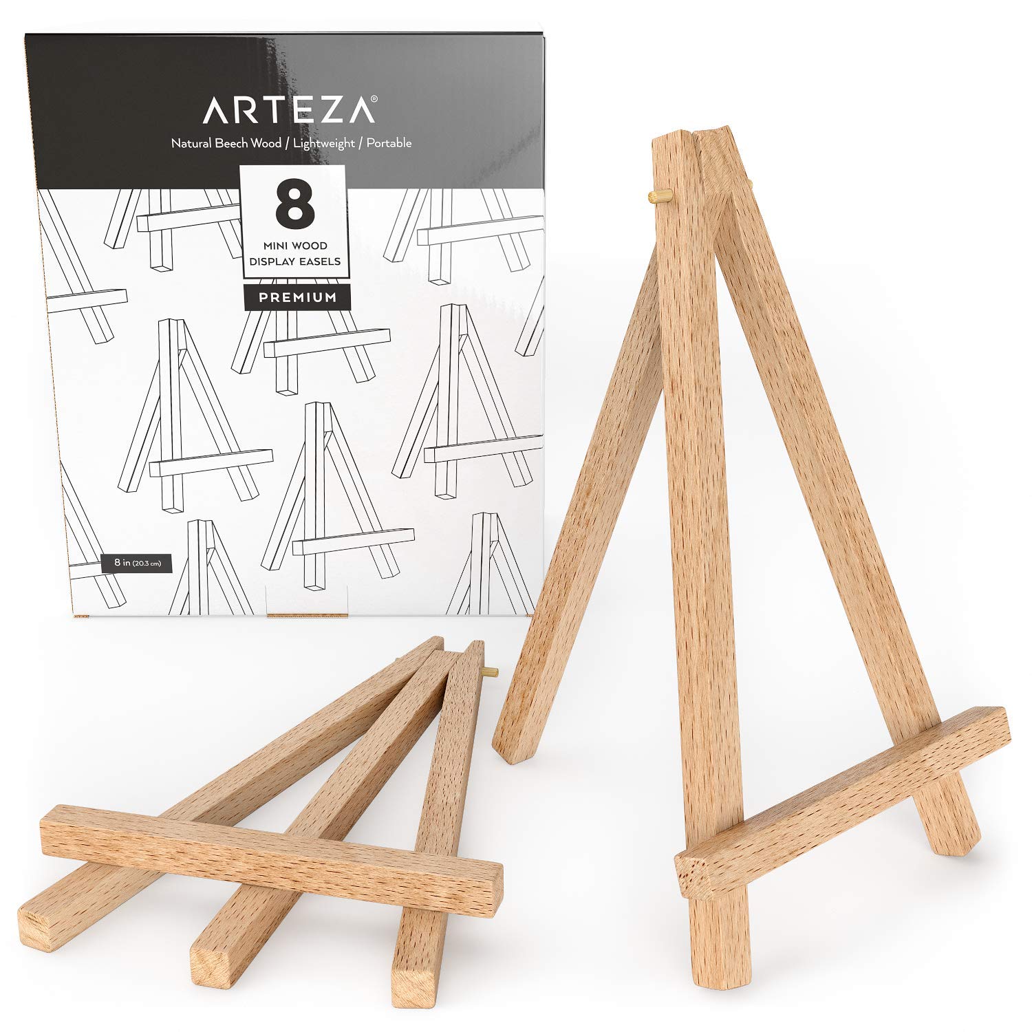 ARTEZA Mini Wood Display Easel, 8", Pack of 8, Art Supplies for Displaying Small Canvases, Business Cards, or Photos