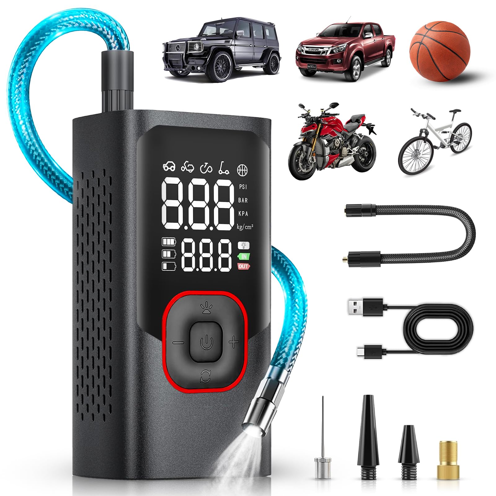Photo 1 of Tire Inflator Portable Air Compressor 150 PSI Cordless Mini Bike Tire Pump Air Pump for car Motorcycle Bicycle Balls Inflator with Pressure Gauge 15000mAh 6X Fast Inflation Auto Shutoff