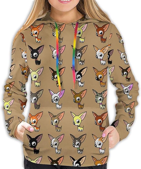 Ayt07G7 Hooded Sweatshirt for Women, Thick Cute Cartoon Chihuahuas