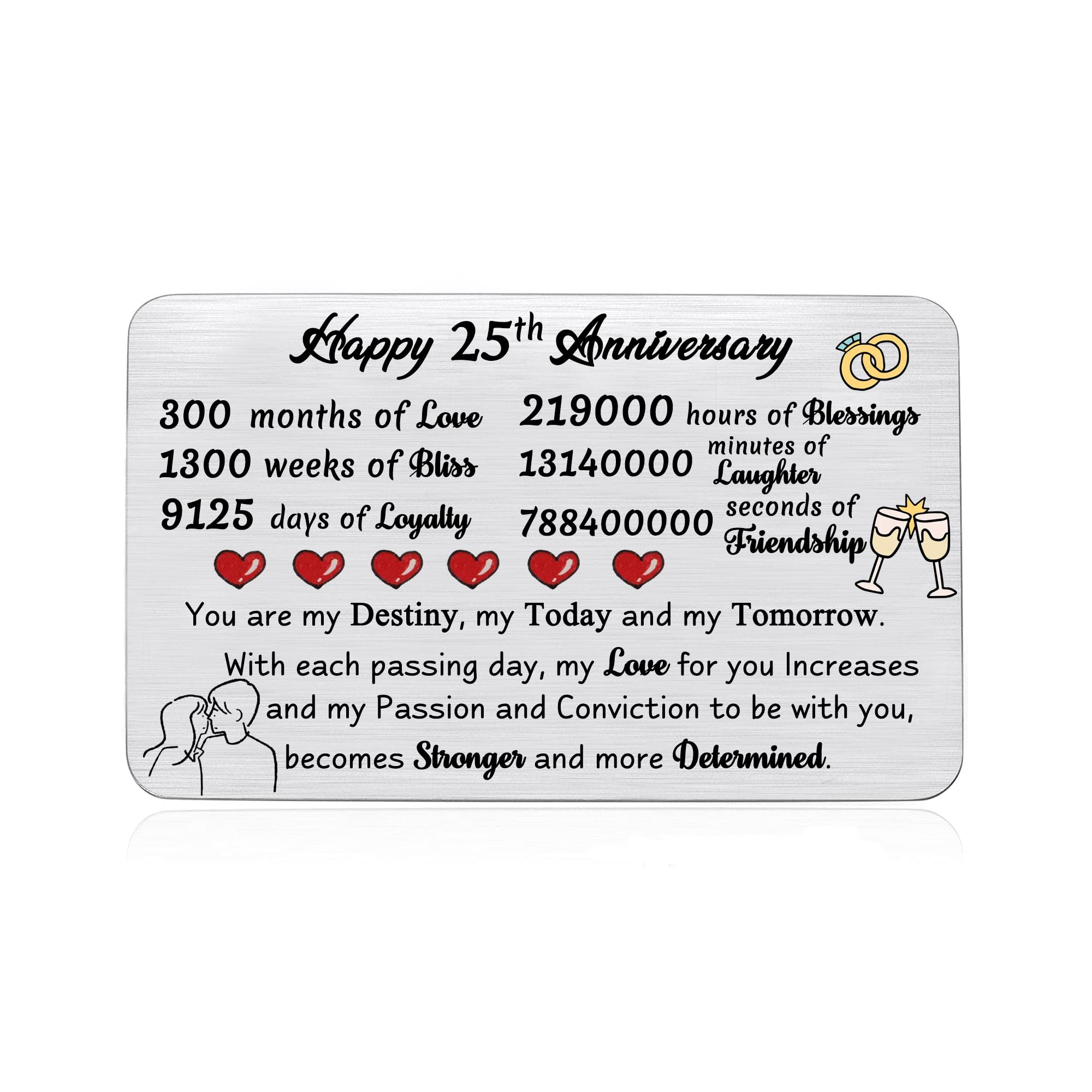 Wallet Insert Card Wedding Anniversary Happy Greeting Cards Romantic Love Appreciate Gifts Wife Husband Valentines Day Personalized Engraved Pocket Note Thank You Soulmate Keepsakes for Him Her (25th)