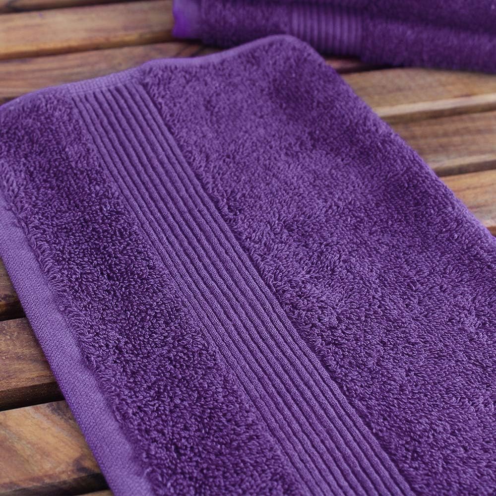 Premium Turkish Cotton Wide Lined Border Eco-Friendly and Long Stable Washcloth (Plum, Set of 12): Home & Kitchen