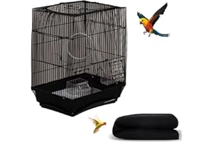 DECKALY Bird Cage Seed Catcher, Seed Catcher Guard Net Cover, Parrot Nylon Mesh Net Cover, Universal Soft Airy Cage Net Stretchy Skirt for Round Square Cages (Solid-Black, 15.7" x87")