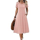 Zeagoo Womens Casual Summer Dress 2026 Petal Short Sleeve Dresses with Pleats Midi A Line Flowy Dress Boho Sundress