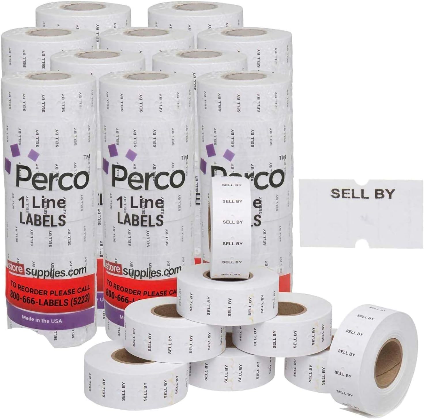 Perco"Sell by" 1 Line Labels - 4 Sleeve, 32, 000 Sell by Labels for Perco 1 Line Date Guns - Bonus Ink Roll : Office Products