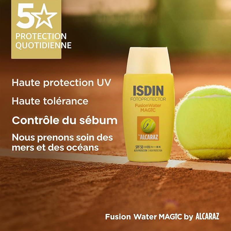 Fusion Water MAGIC by Alcaraz SPF 50 (50 ml) | Crème Solaire Visage Résistante à la Transpiration | Idéale pour les Sportifs | Texture Ultra-Légère à Effet Rafraîchissant