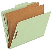 Pendaflex Recycled Classification File Folders, 2 Dividers, 2" Embedded Fasteners, 2/5 Tab Cut, Letter Size, Light Green, Box of 10 (24076R)