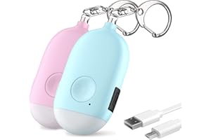 Rechargeable Self Defense Keychain Alarm – 130dB Loud Emergency Personal Siren with Flashing Strobe Light – SOS Safety Alert Device Key Chain for Women, Kids, Elderly, and Joggers by WETEN (Pink&Blue)