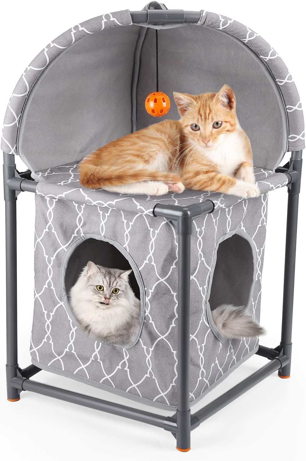 isYoung Cat House, 2 Tier Assemblable Cat Condo, 2-Story Cat Bed Washable Linen Easy Installation and Disassembly with Cat Toy (Grey) : Pet Supplies