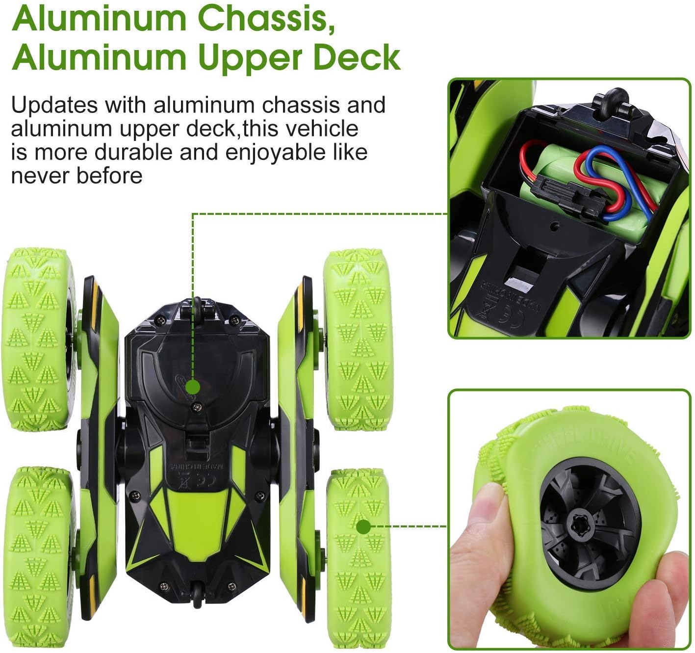 Joyjam RC Stunt Car Toys for 6-12 Year Old Boys 4WD Off Road Truck 2.4Ghz Rechargeable Remote Control Car Double Sided 360 Degree Rotating Green Christmas Birthday Gifts for Kids: Toys & Games
