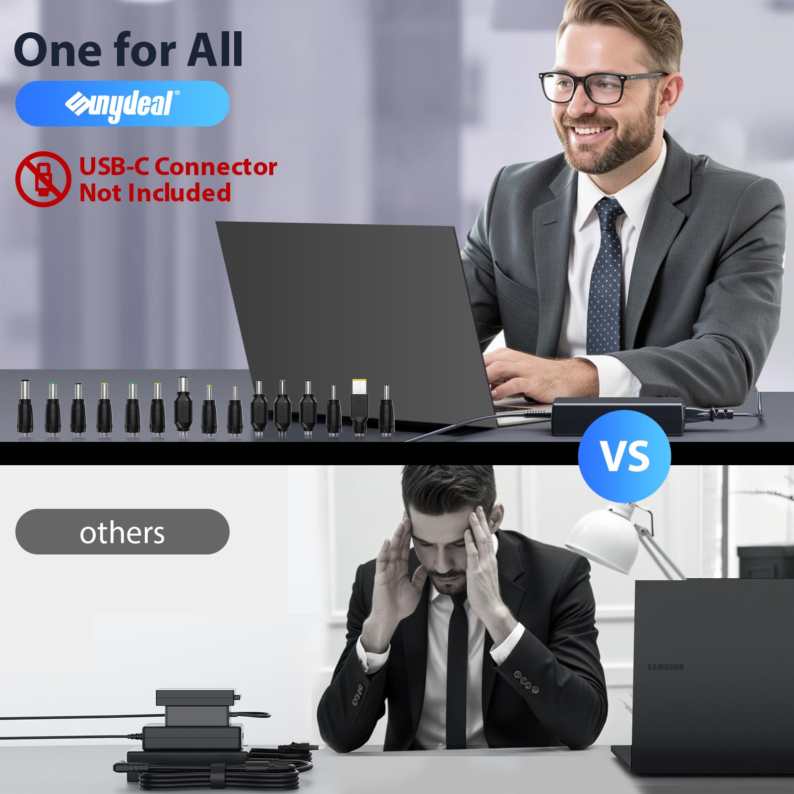 Sunydeal 90W Universal Ladegerät für Laptops | Ersatzadapter für HP, Lenovo 6