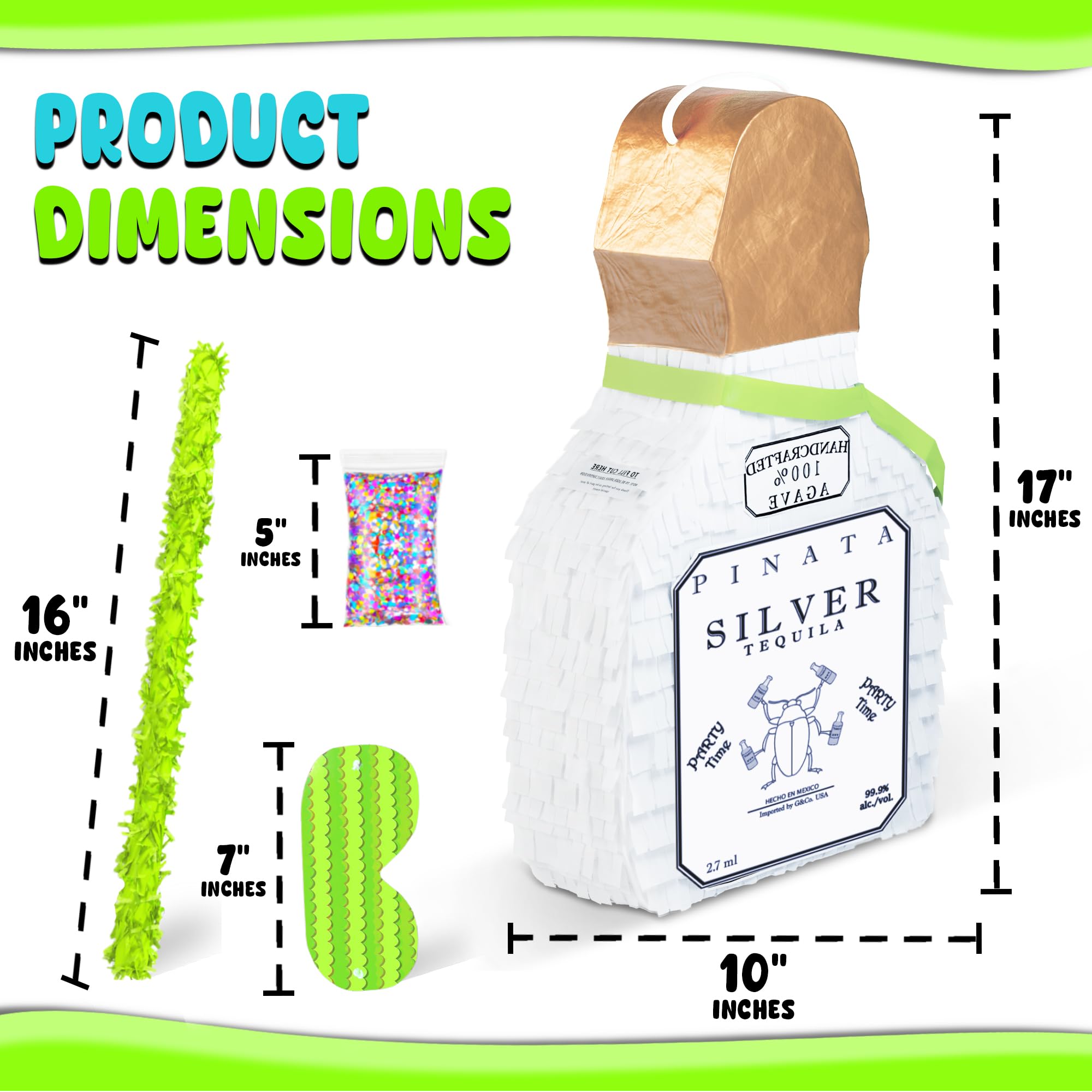 White Tequila Bottle Piñata with Stick - 17.5