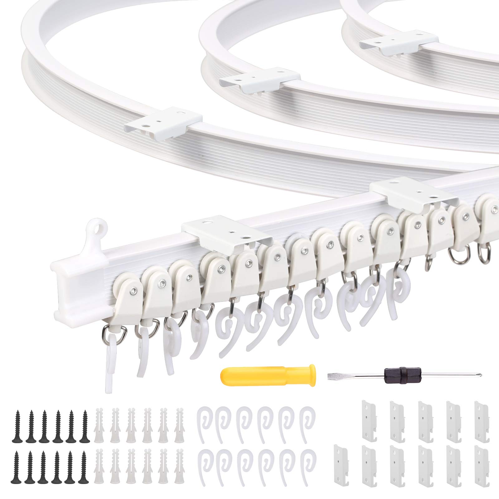 YOLOUP Ceiling Curtain Track Plastic Curtain Rail Bendable Track Ceiling Mount with 26 Curtain Hooks 26 Pulley Flexible Track Curtain System for Bay Straight Windows Wall Bathroom (3.5 Meters)