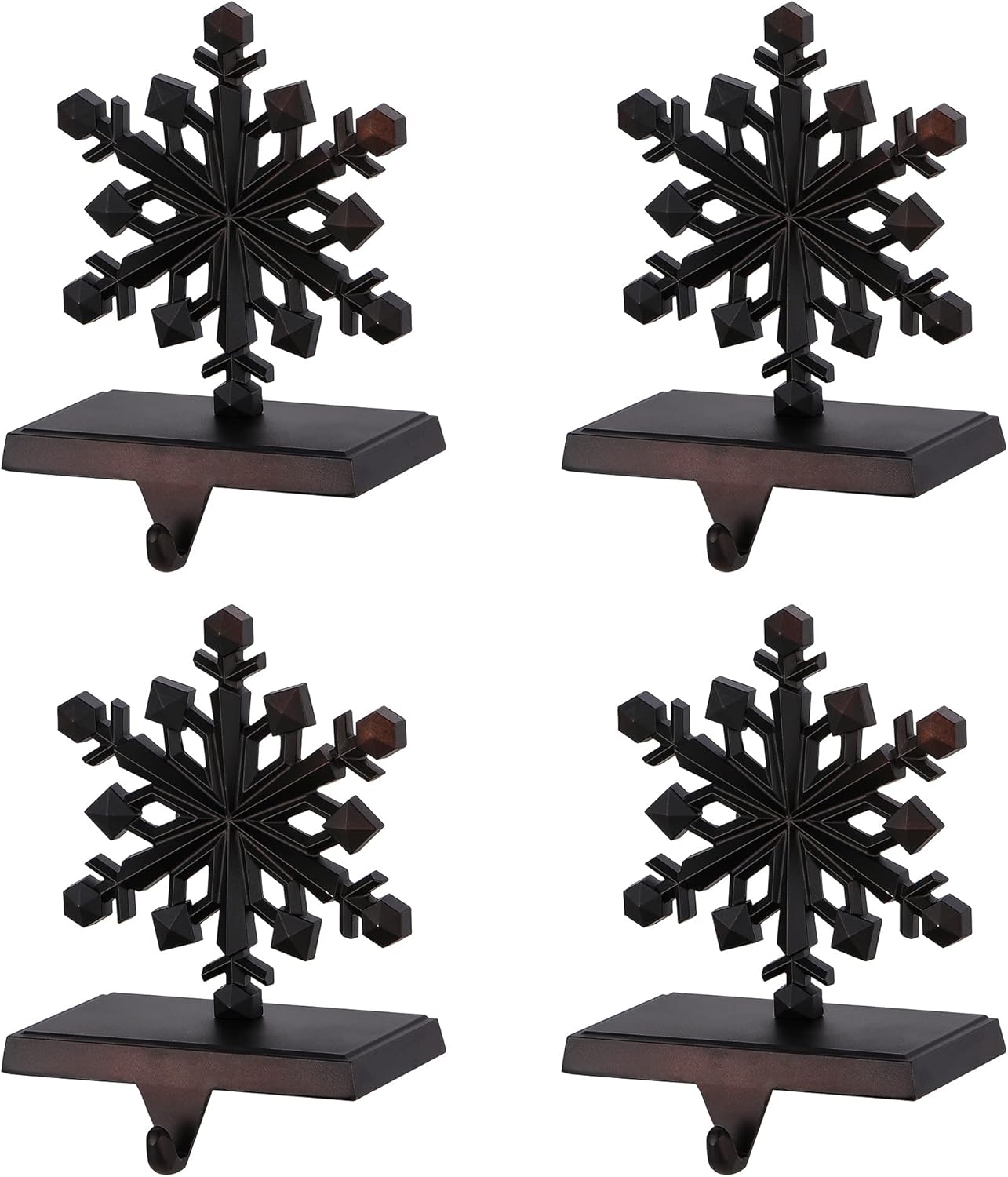 Stockings & Holders - DOYOLLA Snowflake Stocking Holders for Mantle Set of 4, Christmas Stocking Holders, Stocking Hangers for Mantel, Fireplace Toppers Stand Hooks, Holiday Decorations(Color Retro Black Bronze)