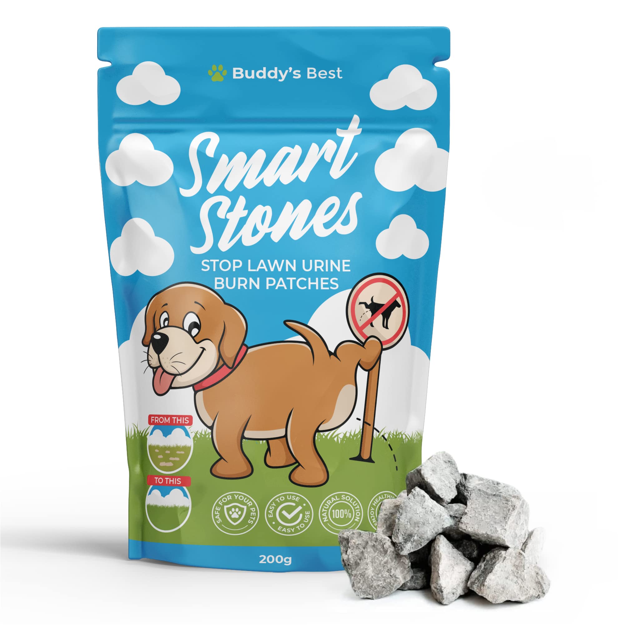 Natural Lawn Protection | Smart Stones for Pet Water Bowls | Supports Healthy Grass & Pet Hydration | Holistic Water Purifier for Dogs & Cats | Dog Urine Neutraliser for Lawns | 200g