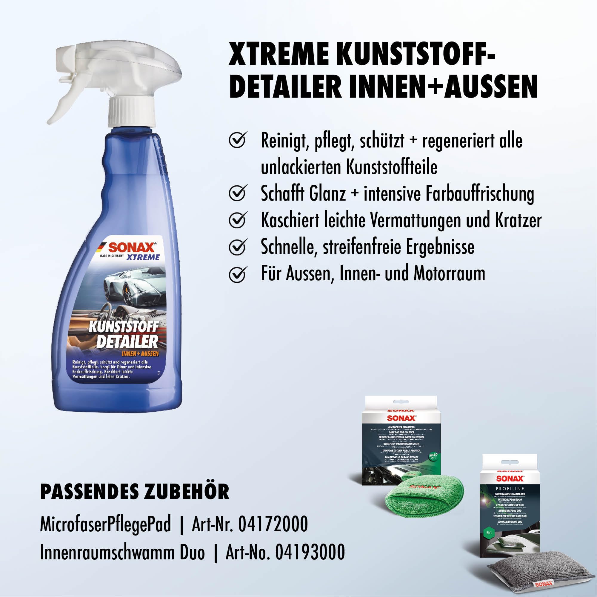 SONAX XTREME KunststoffDetailer Innen + Außen (500 ml) Reinigung, Pflege und Schutz für das gesamte Fahrzeug | Art-Nr. 02552410 3