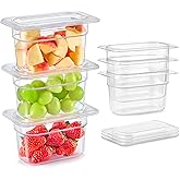 WILPREP 6 Pack Plastic Food Pans with Lids NSF Listed, 1/9 Size 4 in Deep Clear Food Storage Containers, 1.1 qt Stackable Polycarbonate Commercial Hotel for Fruits Vegetables Beans Corns