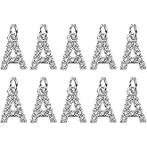 uxcell Rhinestone Letter Charm, 10pcs Crystal Zirconia Copper Alphabet A Pendants Slider Letter Charm for Wristbands Bracelets Necklace Jewelry Earring DIY Craft, Silver