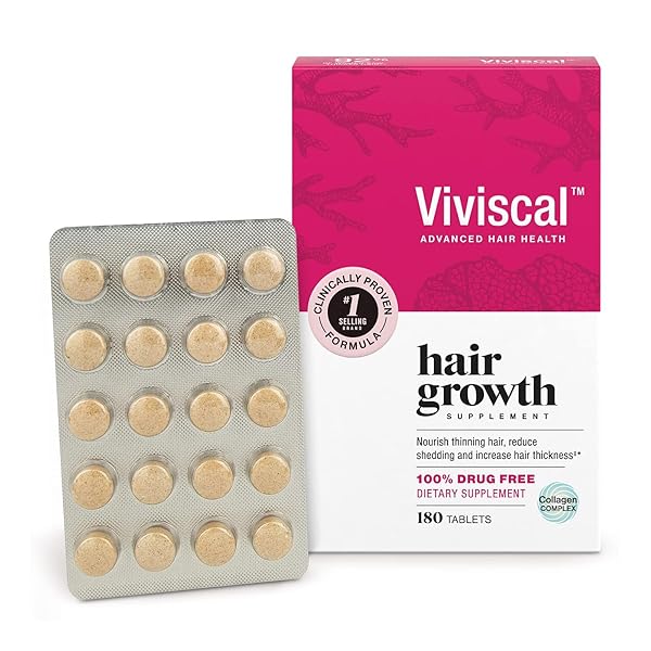 VIVISCAL HAIR GROWTH SUPPLEMENTS FOR WOMEN, CLINICALLY PROVEN HAIR GROWTH PRODUCT WITH PROPRIETARY COLLAGEN COMPLEX, RESULTS OF THICKER, FULLER HAIR NOURISH HAIR LOSS, 180 TABLETS – 3 MONTH SUPPLY