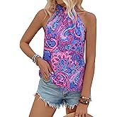 PRETTYGARDEN Halter Tops for Women 2026 Summer High Neck Boho Tank Top Sleeveless Beach Vacation Clothes Casual Blouse Shirts