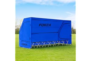 FORZA Portable Team Shelter | Durable Steel Frame Shelter for Sports Teams – Optional Benches & Multiple Colors (Electric Blue, Shelter + 8 Seater Bench)