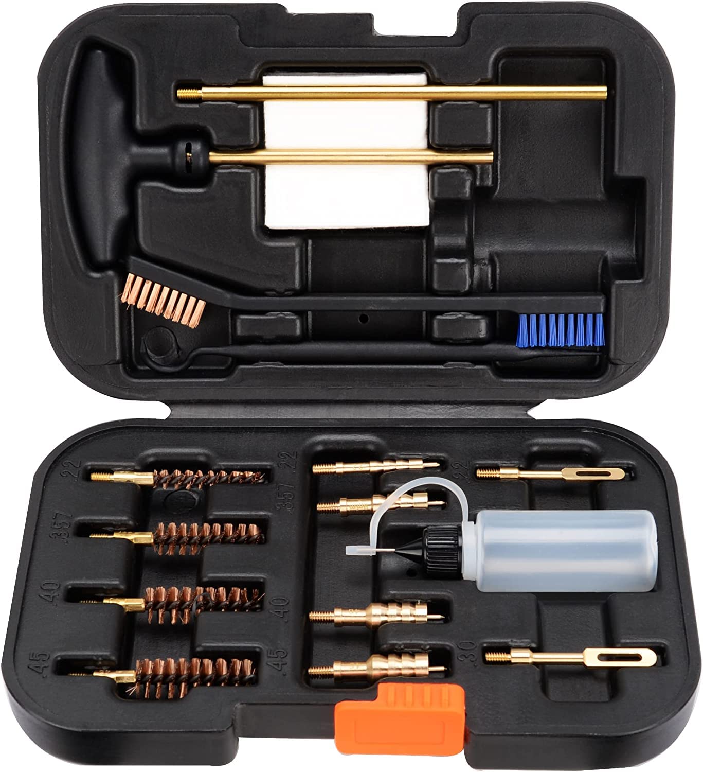 BOOSTEADY Elite Version Pistol Cleaning Kit 9mm/.357.22.45.40 Caliber Gun Cleaning Kit and Handgun Cleaning Kit Portable Brass Brush with Case-Brass jags&loops