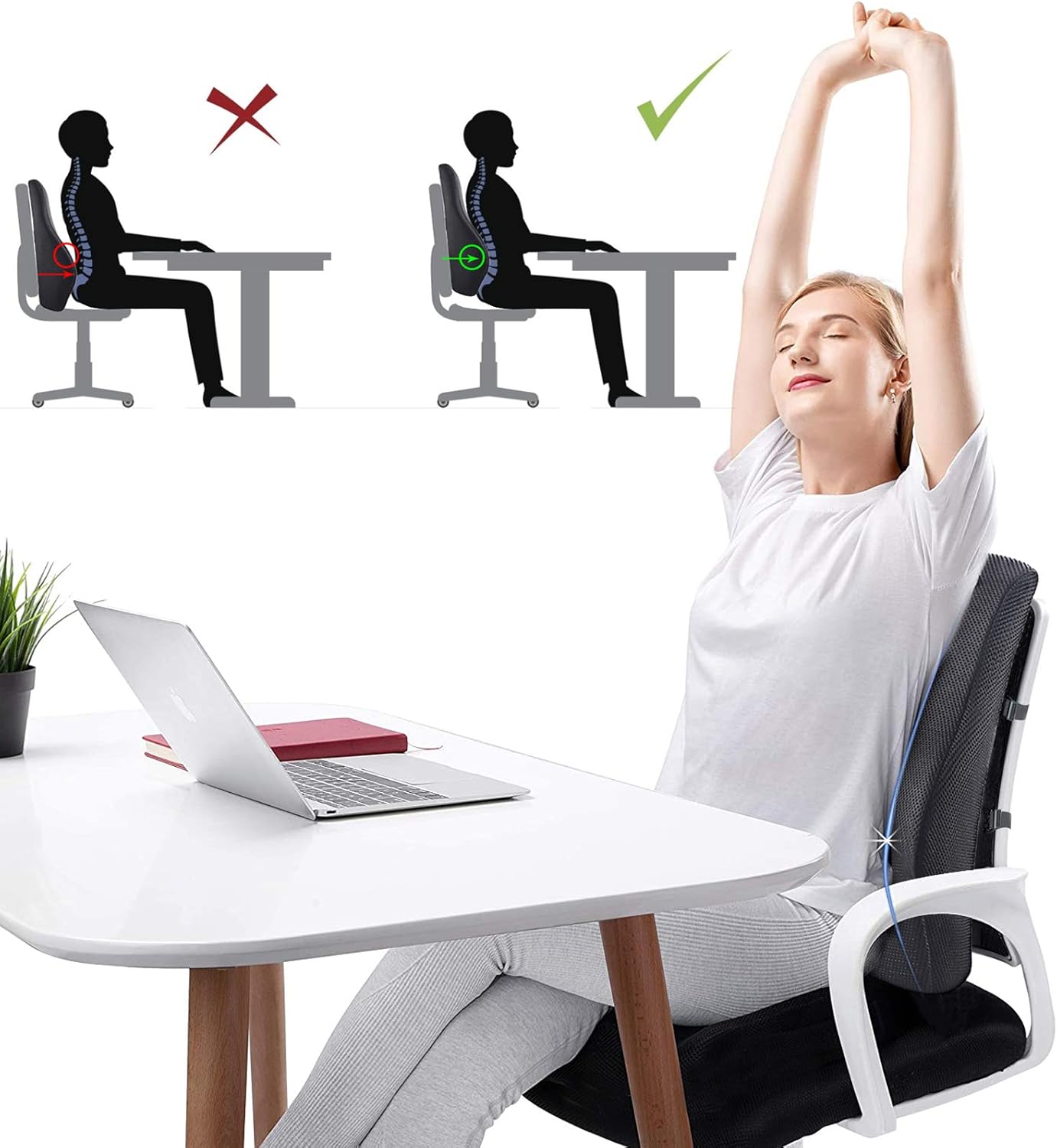 Lumbar Support Pillow for Office Chair Car Memory Foam Chair Back Support Cushion with Breathable Mesh Cloth and Double Adjustable Straps 3D Anti Slip Rubber Bottom Suitable for Home Office and Car: Kitchen & Dining