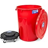 Magnum Red 44 Gallon Trash Can Set (Trash Can, Quiet Dolly, and Reinforced Lid), Construction Grade, Jobsite Ready for Handling and Rolling Garbage CMTC-CLD0-44R01 (1 Set)