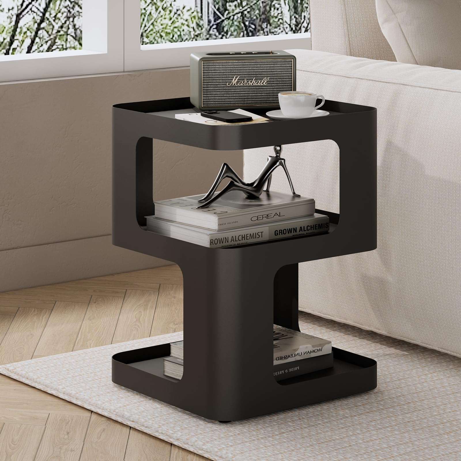 Photo 1 of ZEYEXE Modern Side Table, Metal Bedside Table Living Room, 3 Tier end Tables with Storage,Nightstand for Small Spaces, Living Room, Bedroom, Sturdy, No Assembly Required