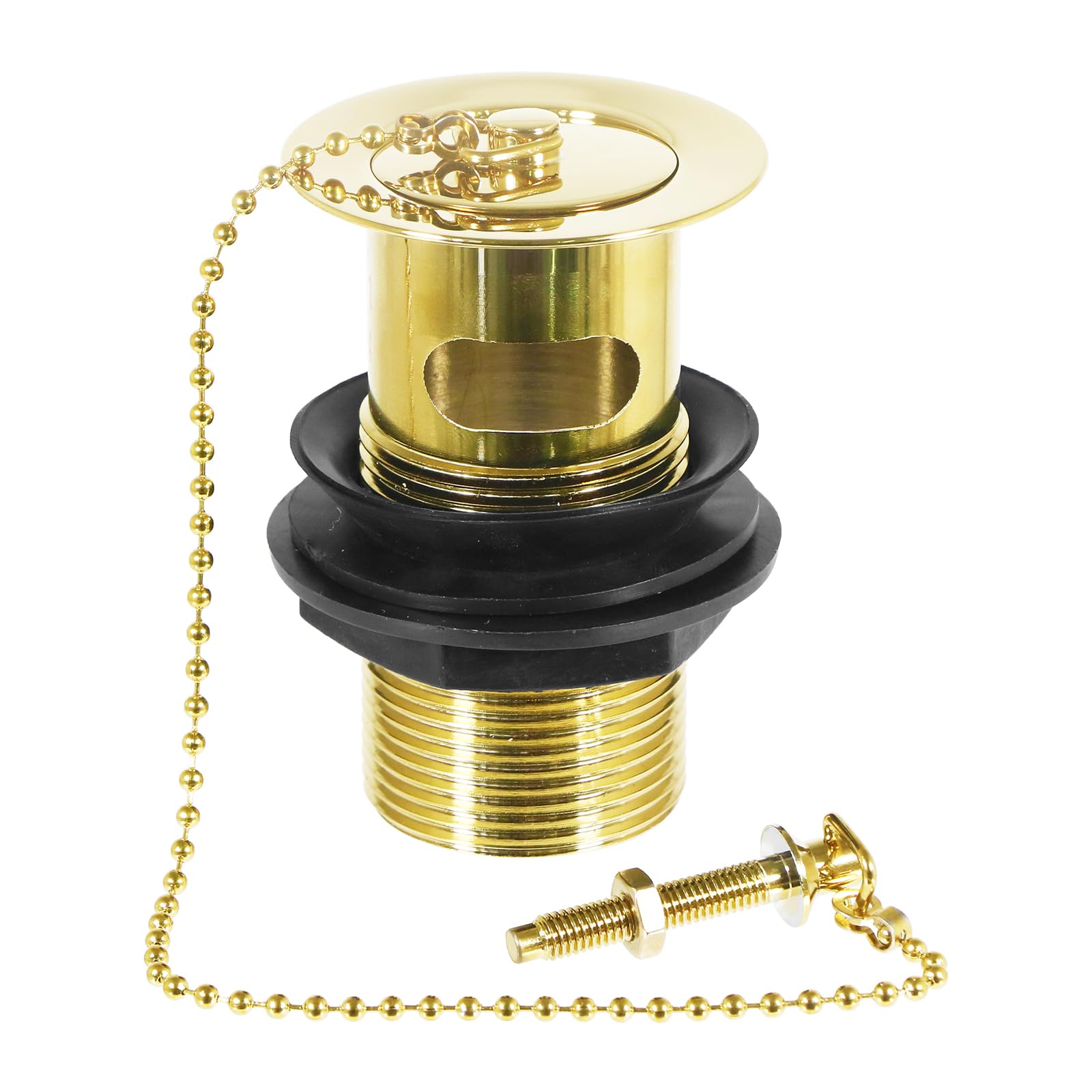 SPARES2GO Sink Basin Waste Luxury Slotted Brass Overflow Plug with Chain and Stay (40mm 1 1/4", Gold Finish)