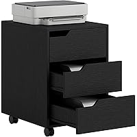 HOMCOM 3 Drawer File Cabinet, Mobile Vertical Filing Cabinet with Wheels, Printer Stand with Storage for Home Office, Black