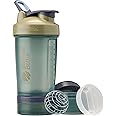 BlenderBottle Shaker Bottle with Pill Organizer and Storage for Protein Powder, Classic V2 ProStak System, 22-Ounce, Tan
