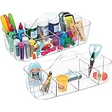 mDesign Plastic Portable Craft Storage Organizer Caddy Tote, Divided Basket Bin for Craft, Sewing, Art Supplies - Holds Paint